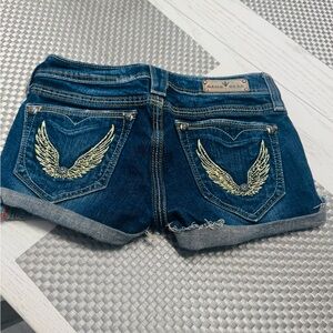 Blue Denim Shorts with Embroidered Wings
